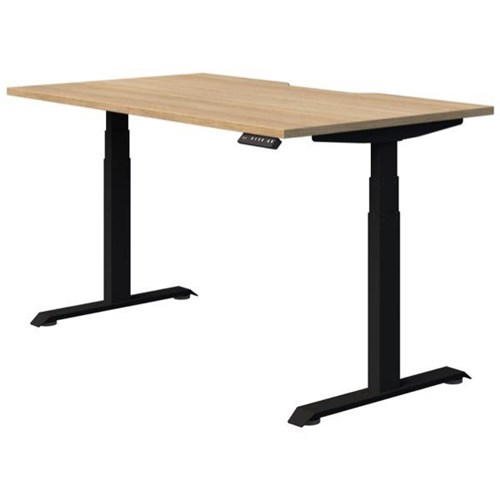 Fiord Electric Single User Height Adjustable Desk Scallop Top 1200mm Classic Oak/Black
