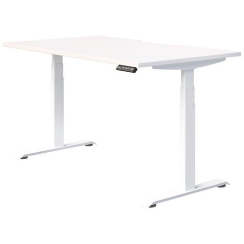 Fiord Electric Single User Height Adjustable Desk Scallop Top 1500mm Snowdrift/White