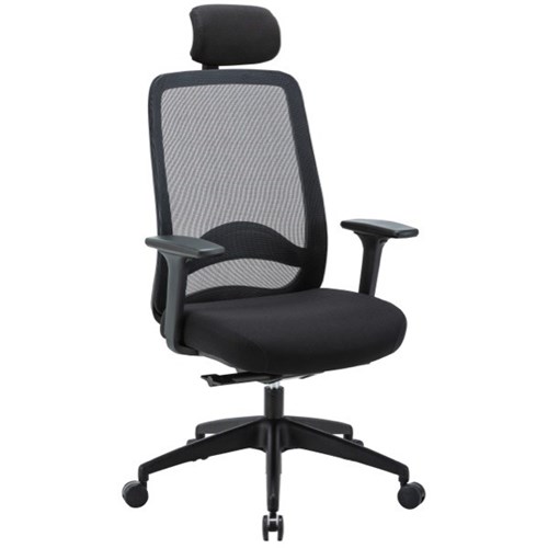 Buro Vela Task Chair With Head Rest & Arms High Mesh Back Black