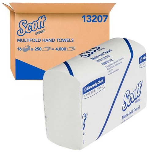 Scott® 13207 Multifold Paper Towels 240x240mm, Carton of 16 Packs of 250