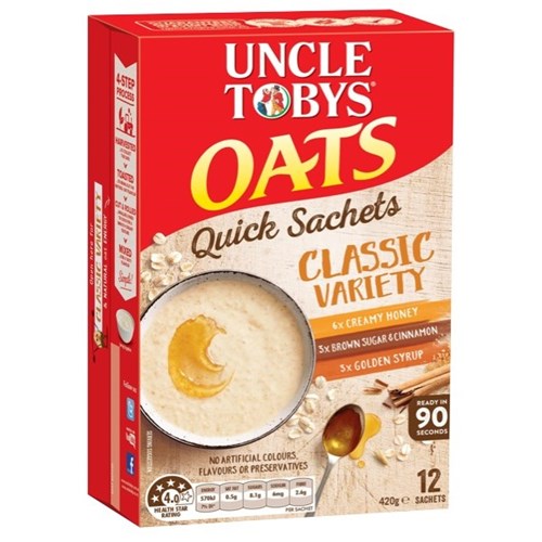 Uncle Tobys Oats Quick Sachets Classic Variety, Pack of 12 OfficeMax NZ