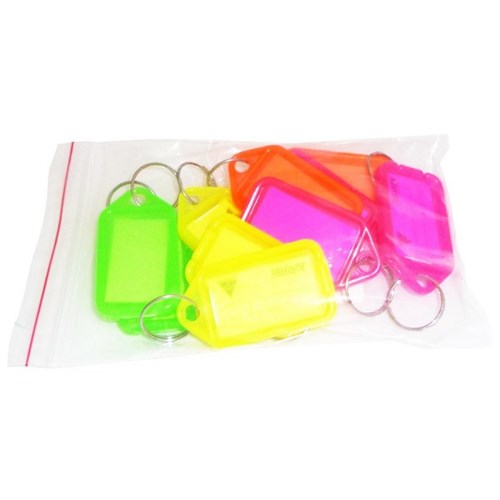 Kevron ID38 Security Key Ring Tags 56x30mm Assorted Fluoro Colours, Pack of 10