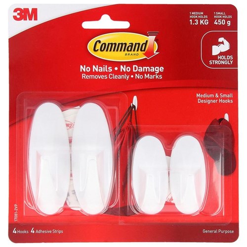 Command™ Adhesive Designer Hooks Small & Medium, Pack of 4
