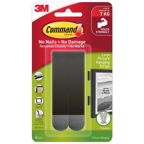 Command™ Picture Hanging Strips Large Black, Pack of 4 Sets