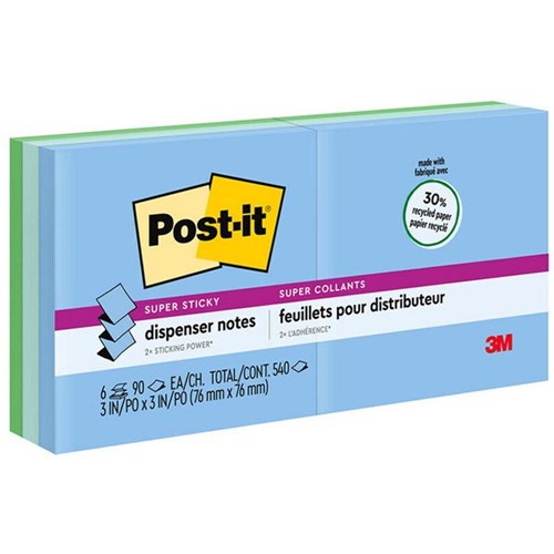Post-it® Notes R330 Super Sticky Recycled Pop-Up 76x76mm Oasis, Pack of 6