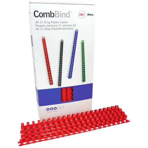 GBC Ibico 8mm Plastic Binding Coils 21 Ring Red, Pack of 100