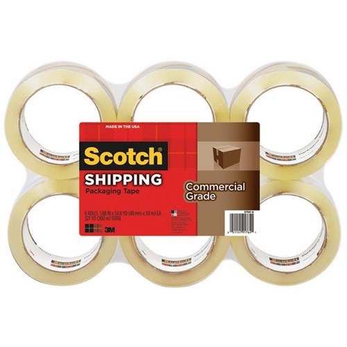 Scotch® 3750 Packaging Tape 48mm x 50m Clear, Pack of 6