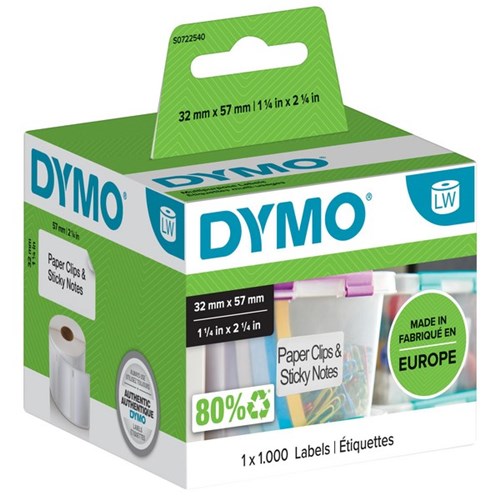 Dymo LabelWriter Multi Purpose Labels 11354 57x32mm White, Box of 1000