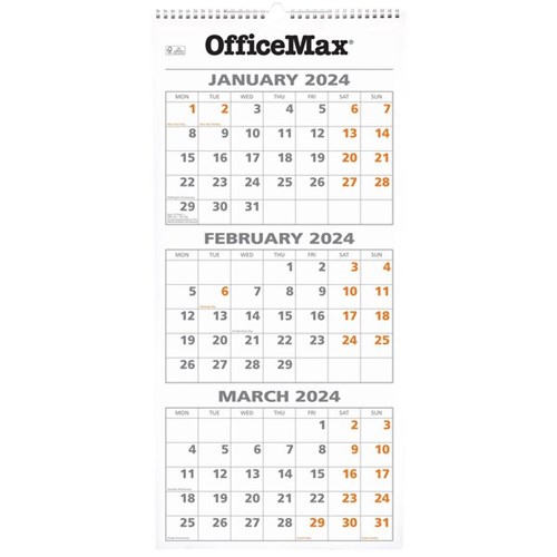 OfficeMax Wall Calendar 3 Month Per View 290x620mm 2024