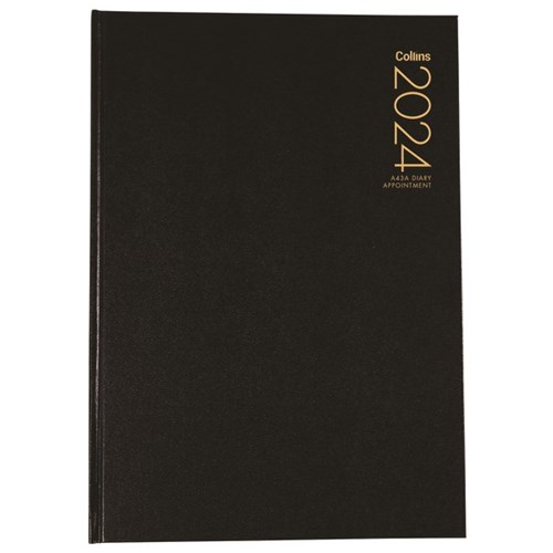 Collins A43 Hourly Appointment Diary A4 Week To View 2024 Black