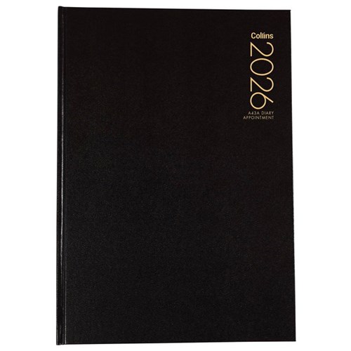 Collins A43 1 Hour Appointment Diary A4 Week To View 2026 Black