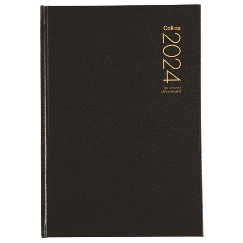 Collins A51 1/2 Hourly Appointment Diary A5 1 Day To A Page 2024 Black