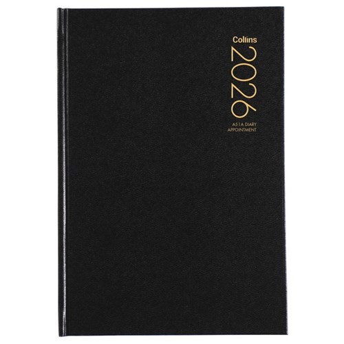 Collins A51 1/2 Hour Appointment Diary A5 Day Per Page 2026 Black