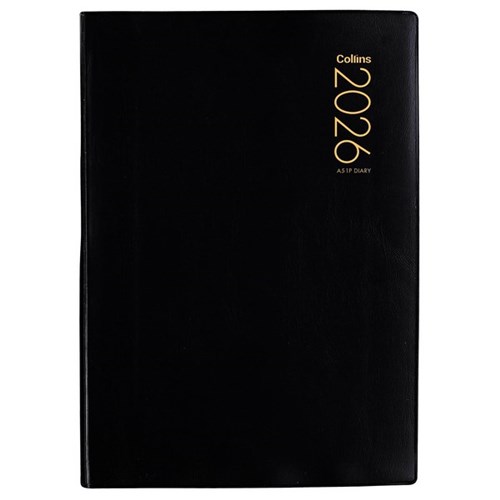Collins A51 PVC Cover Diary A5 Day Per Page 2026 Black