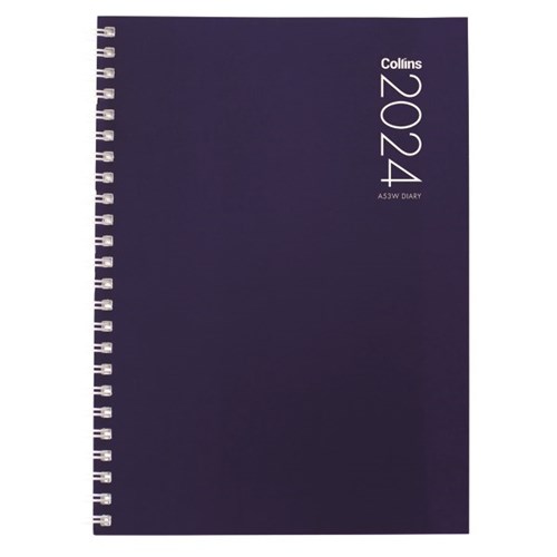 Collins A53 Wiro Diary A5 Week To View 2024 Assorted Colours
