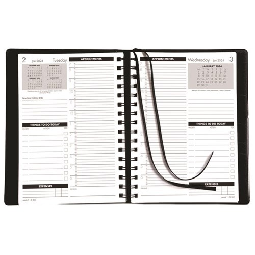 Collins MDA51A 1/4 Hour Time Manager Diary A5 1 Day To A Page 2024 Black