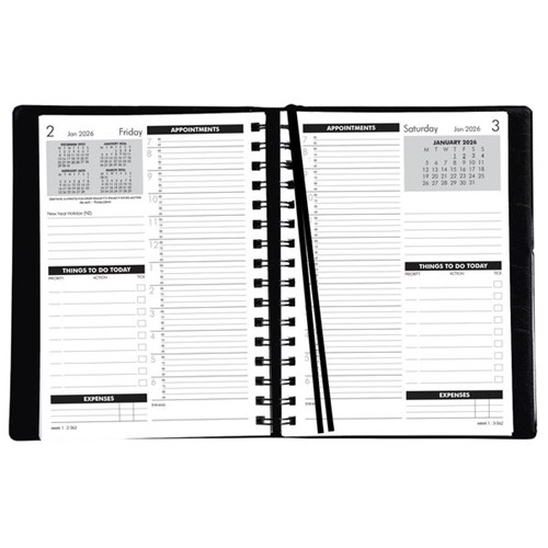 Collins MDA51A 1/4 Hour Time Manager Diary A5 Day Per Page 2026 Black