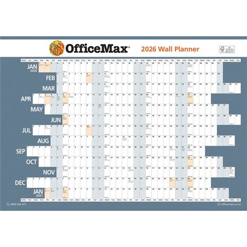 OfficeMax A2 Dated Year Wall Planner Double Sided Unlaminated 594x420mm 2026