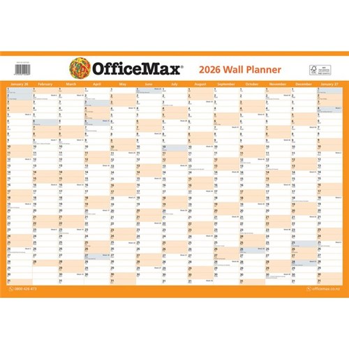 OfficeMax A2 Dated Year Wall Planner Double Sided Laminated 594x420mm 2026