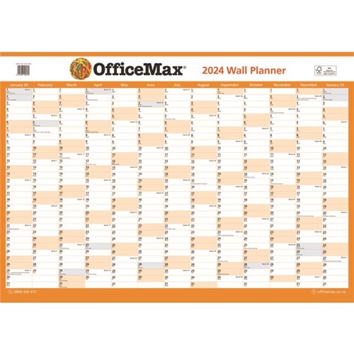 OfficeMax Double Sided Dated Year Wall Planner A3 420x297mm 2024