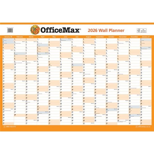 OfficeMax A3 Dated Year Wall Planner Double Sided Unlaminated 420x297mm 2026
