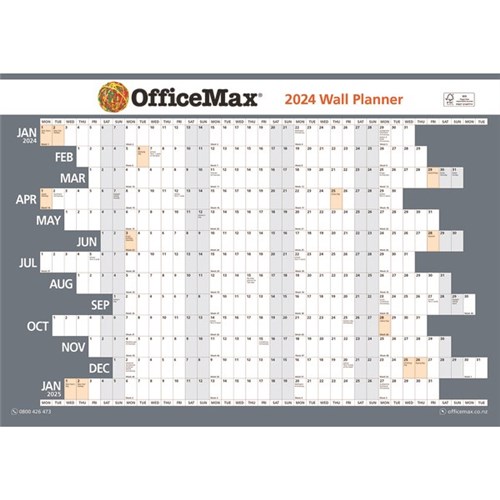 OfficeMax A3 Dated Year Wall Planner Double Sided Laminated 2024