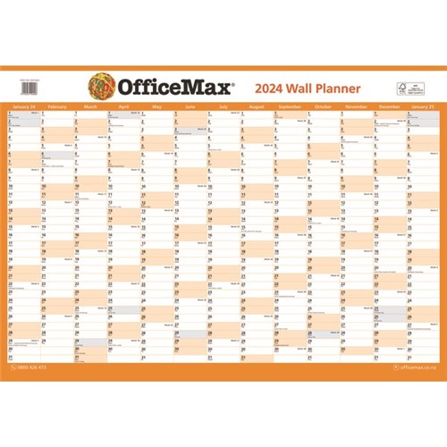 OfficeMax A3 Dated Year Wall Planner Double Sided Laminated 2024