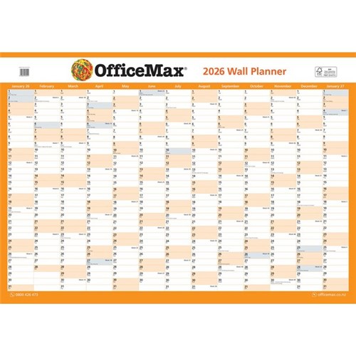 OfficeMax Dated Year Planner Double Sided Laminated 990x700mm 2026