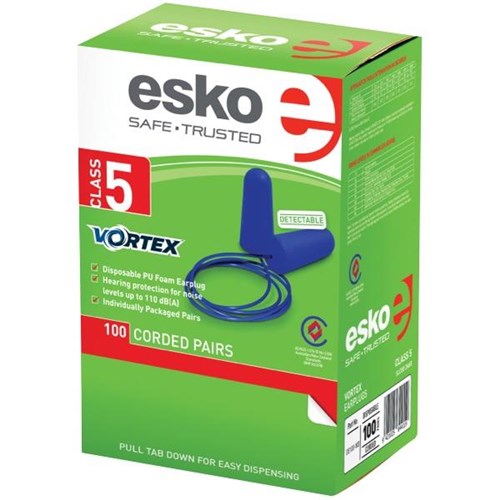 Earplugs Metal Detectable Class 5 Corded, Pack of 100 Pairs OfficeMax NZ