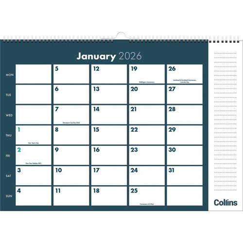 Collins Colplan Wiro Wall Calendar 1 Month Per Page 2026