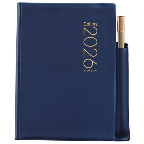 Collins A72 Pocket PVC Diary With Pencil 2 Days Per Page 2026 Blue