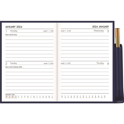 Collins A72 Pocket PVC Diary With Pencil 2 Days To A Page 2024 Blue