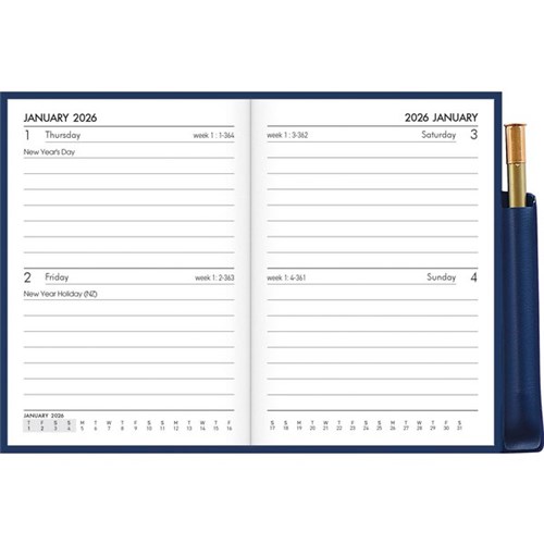 Collins A72 Pocket PVC Diary With Pencil 2 Days Per Page 2026 Blue