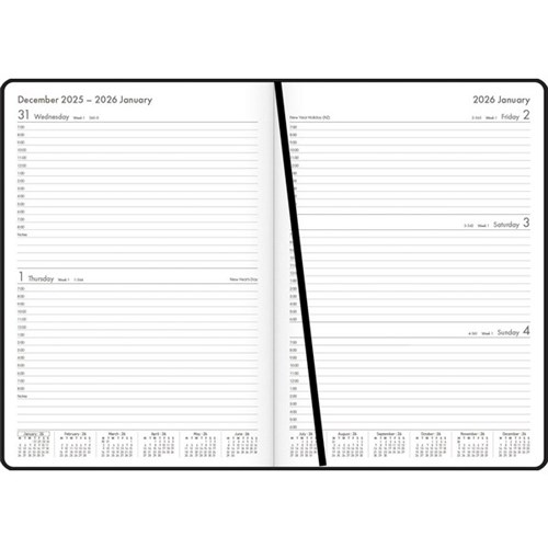 OfficeMax A42 1 Hour Appointments Diary A4 2 Days Per Page 2026 Black
