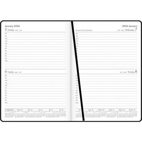 OfficeMax A52 1 Hour Appointments Diary A5 2 Days Per Page 2026 Black