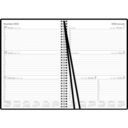 OfficeMax A43 1 Hour Appointments Executive Diary A4 Week To View 2026 Black