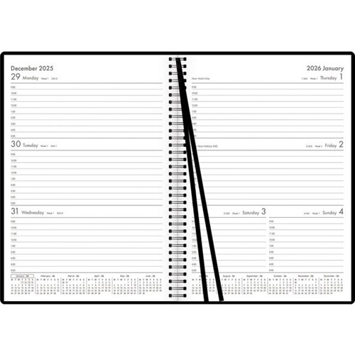 OfficeMax A53 1 Hour Appointments Executive Diary A5 Week To View 2026 Black