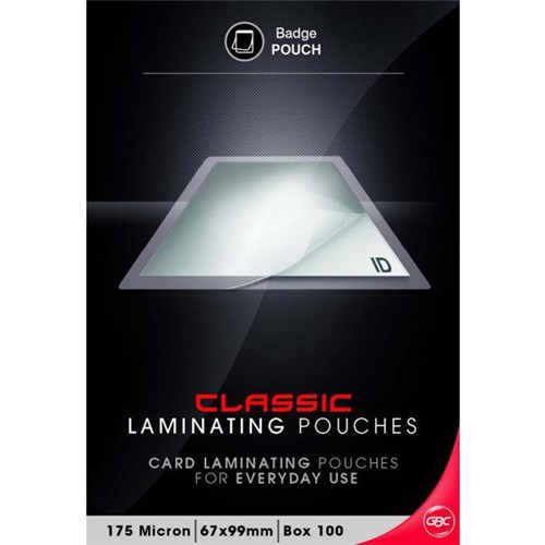 GBC Badge & Card Laminating Pouches 67x99mm 175 Micron, Pack of 100