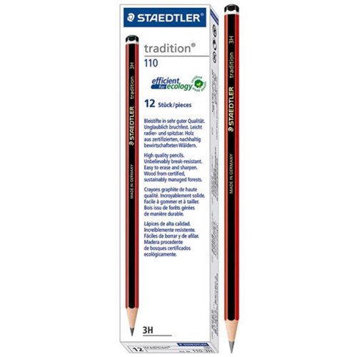 Staedtler Tradition 110 Graphite 3H Pencils, Pack of 12