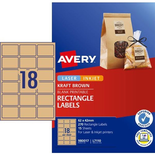 Avery Rectangular Laser Labels L7110 Kraft Brown 18 Per Sheet