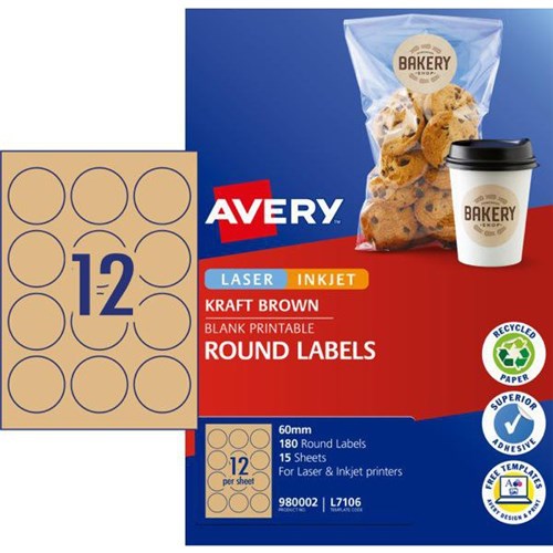 Avery Round Laser Labels L7106 Kraft Brown 12 Per Sheet