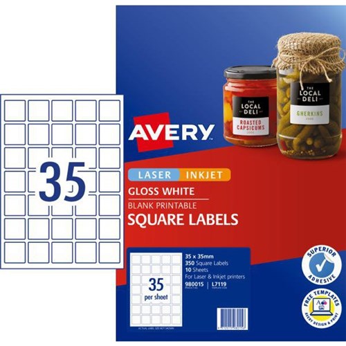 Avery Square Gloss Laser Labels L7119 White 35 Per Sheet