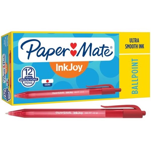 Paper Mate InkJoy 100 Red Ballpoint Pen Medium Tip, Box of 12 OfficeMax NZ
