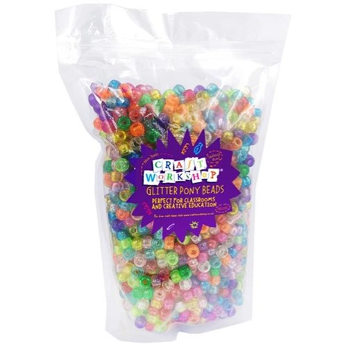 Craft Workshop Glitter Pony Beads, Pack of 1800