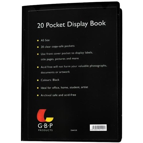 GBP A5 Display Book Insert Cover 20 Pocket Black OfficeMax NZ