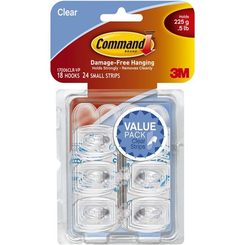Command™ Adhesive Hooks Mini 225g Clear, Pack of 18