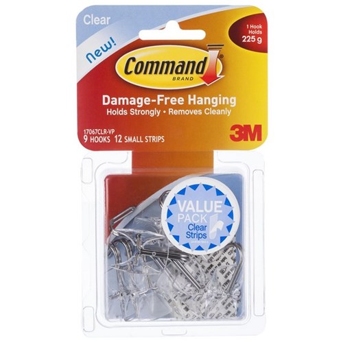Command™ Adhesive Wire Hooks Small Clear, Pack of 9