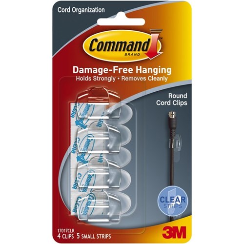 Command™ Adhesive Round Cord Clips Clear, Pack of 4