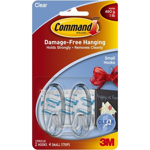 Command™ Adhesive Hooks Small Clear, Pack of 2