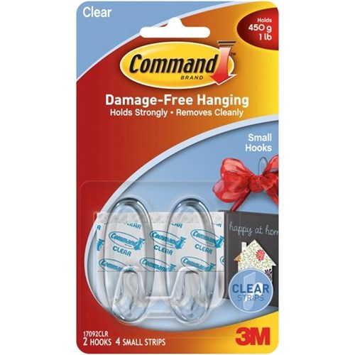 Command™ Adhesive Hooks Small Clear, Pack of 2 OfficeMax NZ